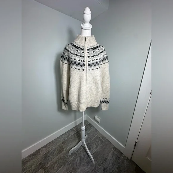 NWT L.L. Bean Fair Isle Classic Rag Wool Grandmacore Zip Cardigan Size Large - Picture 4 of 16